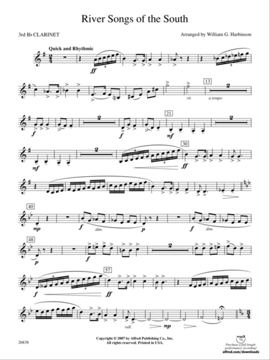 River Songs of the South: 3rd B-flat Clarinet Concert Band scores gallery preview page 1
