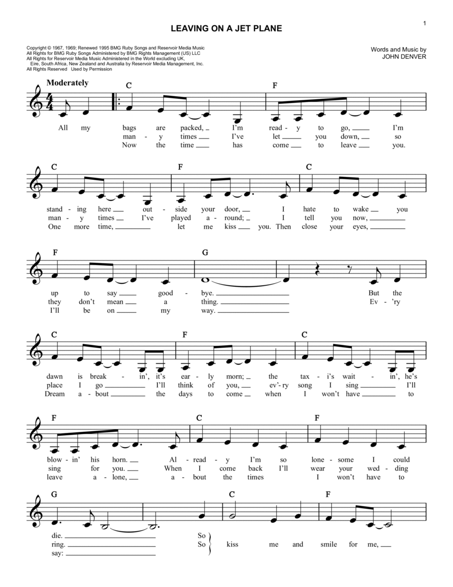 Leaving On A Jet Plane Piano scores gallery preview page 1