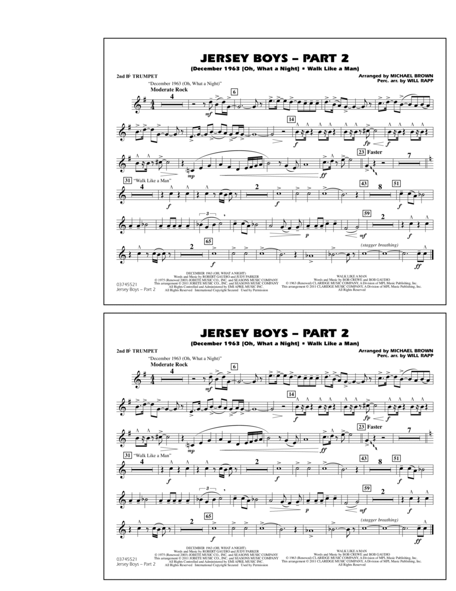 Jersey Boys: Part 2 - 2nd Bb Trumpet Marching Band scores gallery preview page 1