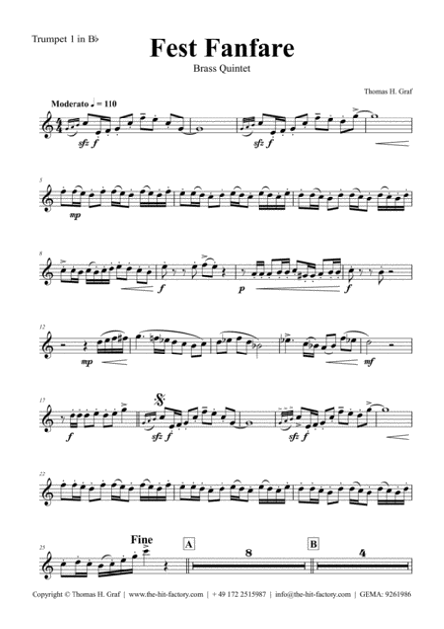Fest Fanfare - Classical Festive Fanfare - Opener - Brass Quintet Brass Quintet scores gallery preview page 2