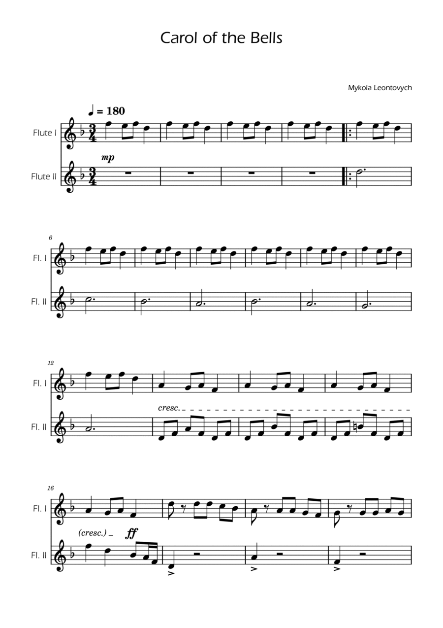 Carol of the Bells - Flute Duet Carol of the Bells - Flute Duet Flute Duet scores gallery preview page 1