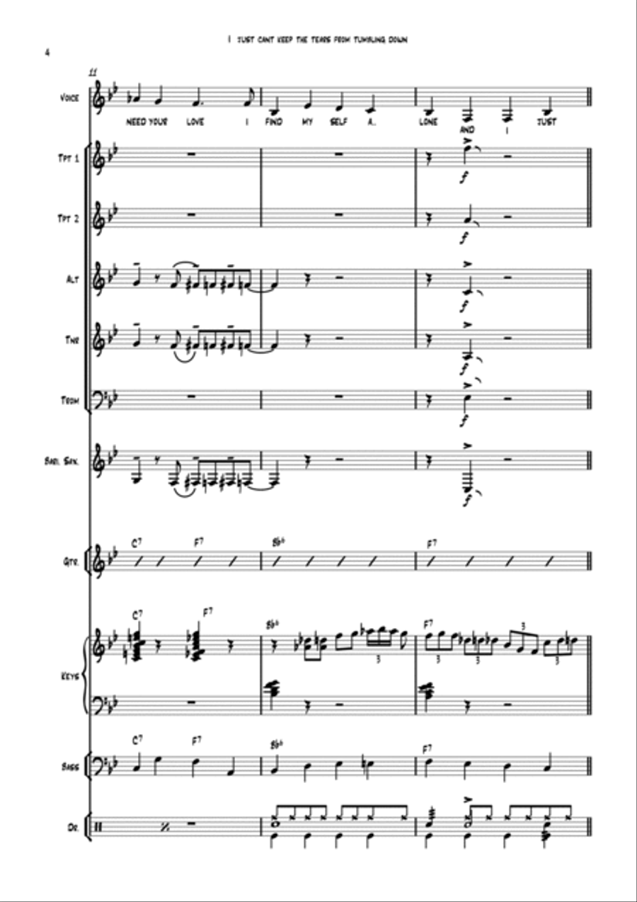 I Just Can't Keep The Tears From Tumblin Down Jazz Ensemble scores gallery preview page 4