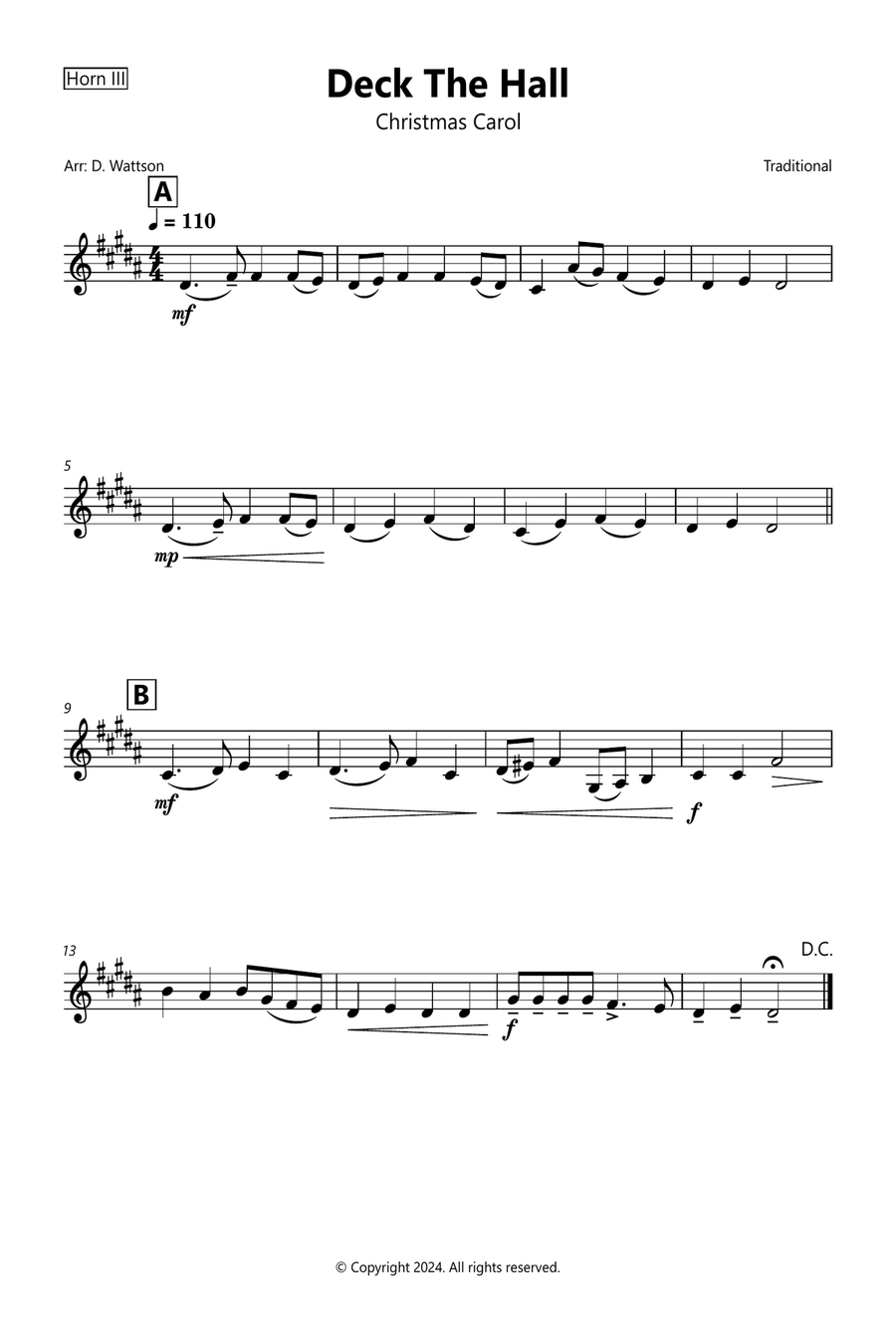 Deck The Hall - for horn quartet Brass Quartet scores gallery preview page 5