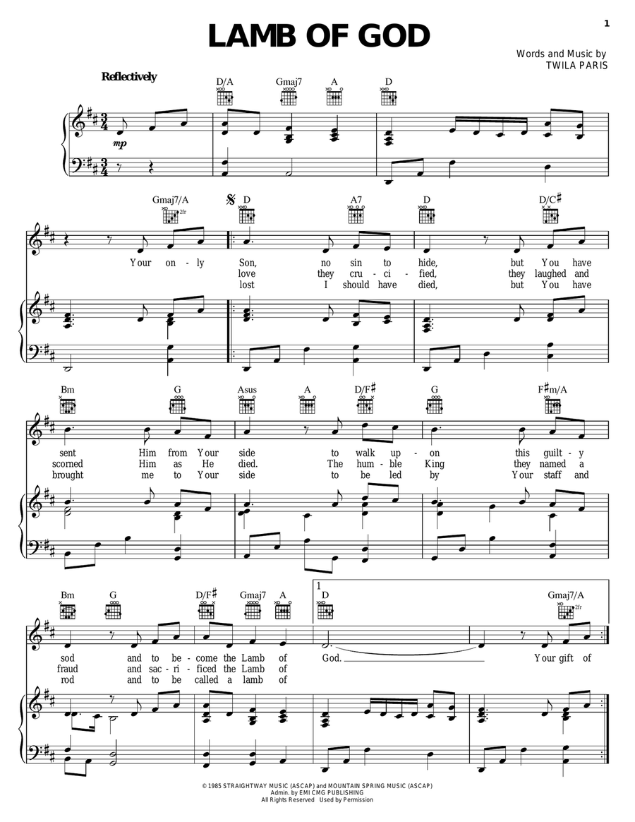 Lamb Of God Piano, Vocal, Guitar scores gallery preview page 1