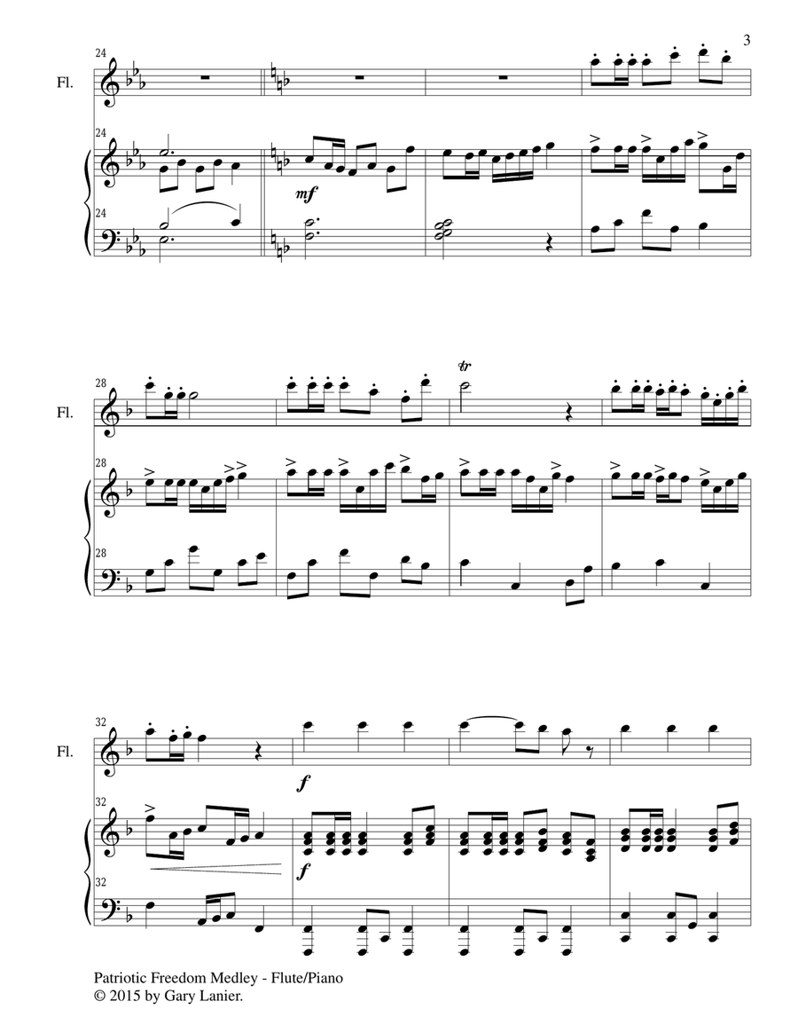 PATRIOTIC FREEDOM MEDLEY (Duet – Flute and Piano/Score and Parts) Woodwind Duet scores gallery preview page 4