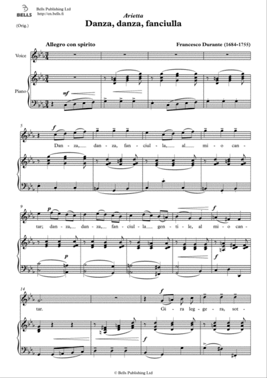 Danza, danza, fanciulla (Original key. C minor) Voice Solo scores gallery preview page 1