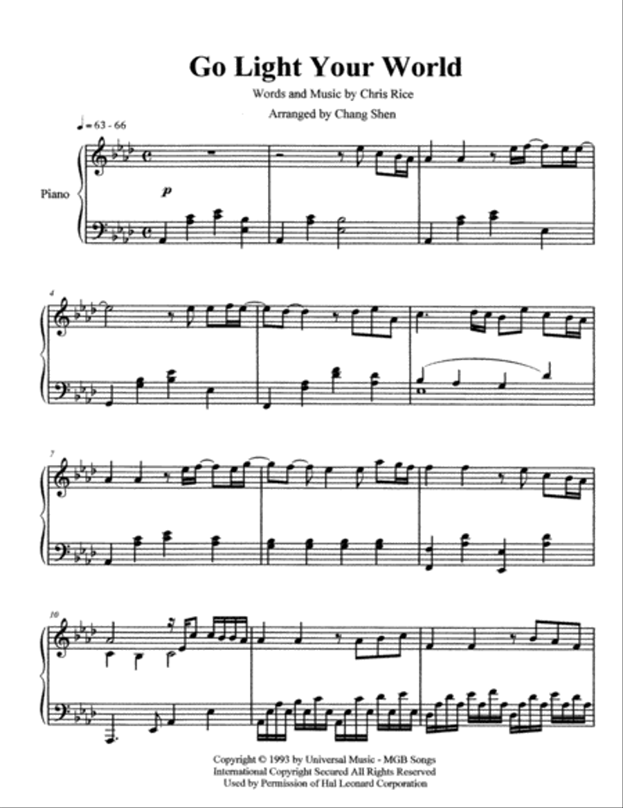 Go Light Your World Piano Solo scores gallery preview page 1