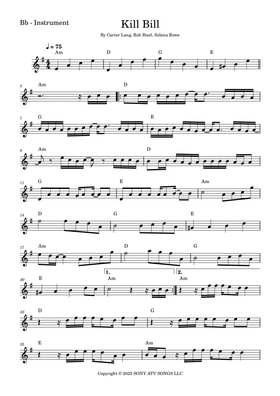 Kill Bill Tenor Saxophone scores gallery preview page 1