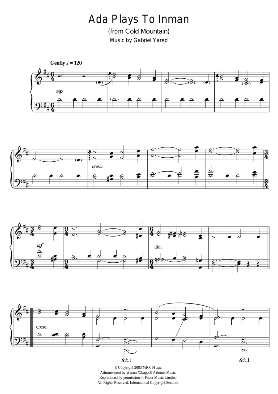 Ada Plays To Inman (from Cold Mountain) Piano Solo scores gallery preview page 1