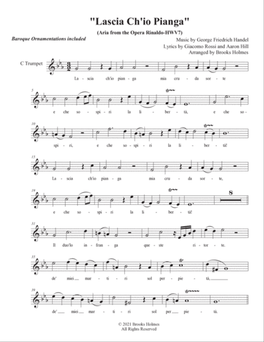 Lascia Ch'io Pianga (Aria from the Opera Rinaldo) for Trumpet & String Trio String Trio scores gallery preview page 4