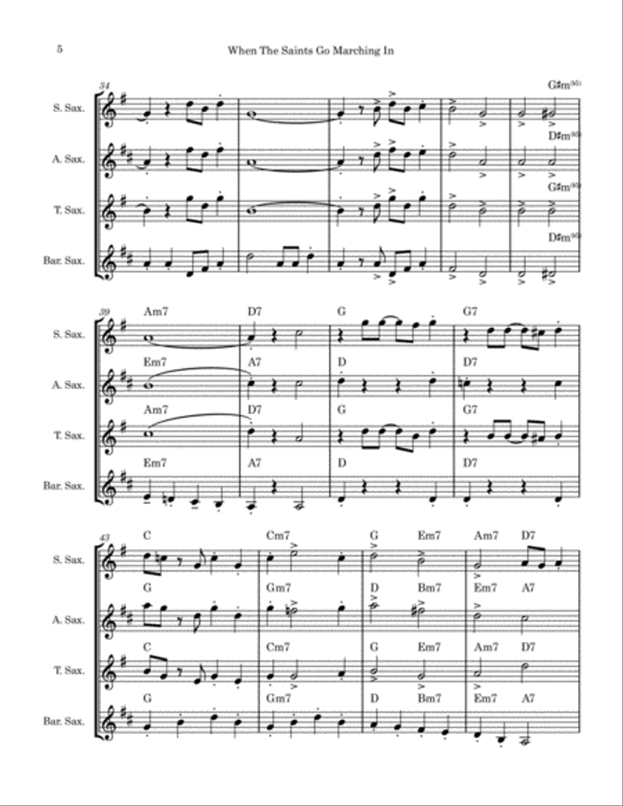 When The Saints Go Marching In (Saxophone Quartet) Saxophone Quartet scores gallery preview page 5