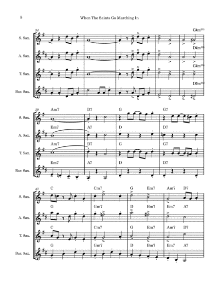 When The Saints Go Marching In (Saxophone Quartet) by Traditional Saxophone Quartet - Digital Sheet Music