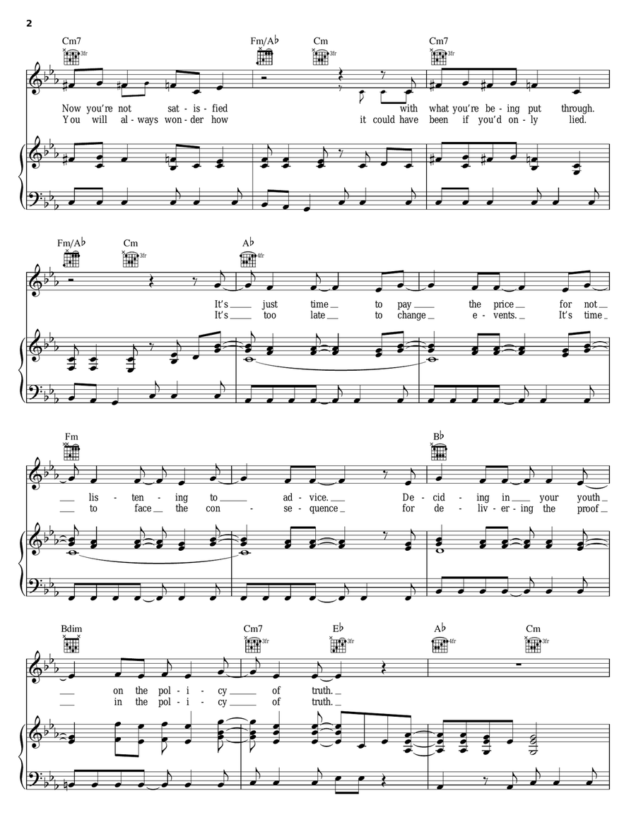 Policy Of Truth Piano, Vocal, Guitar scores gallery preview page 2