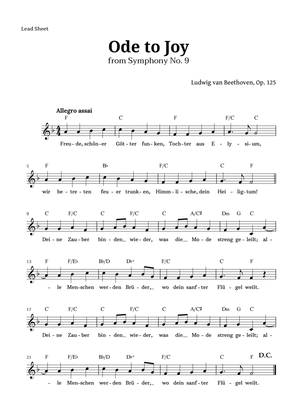 Ode to Joy by Beethoven Lead Sheet