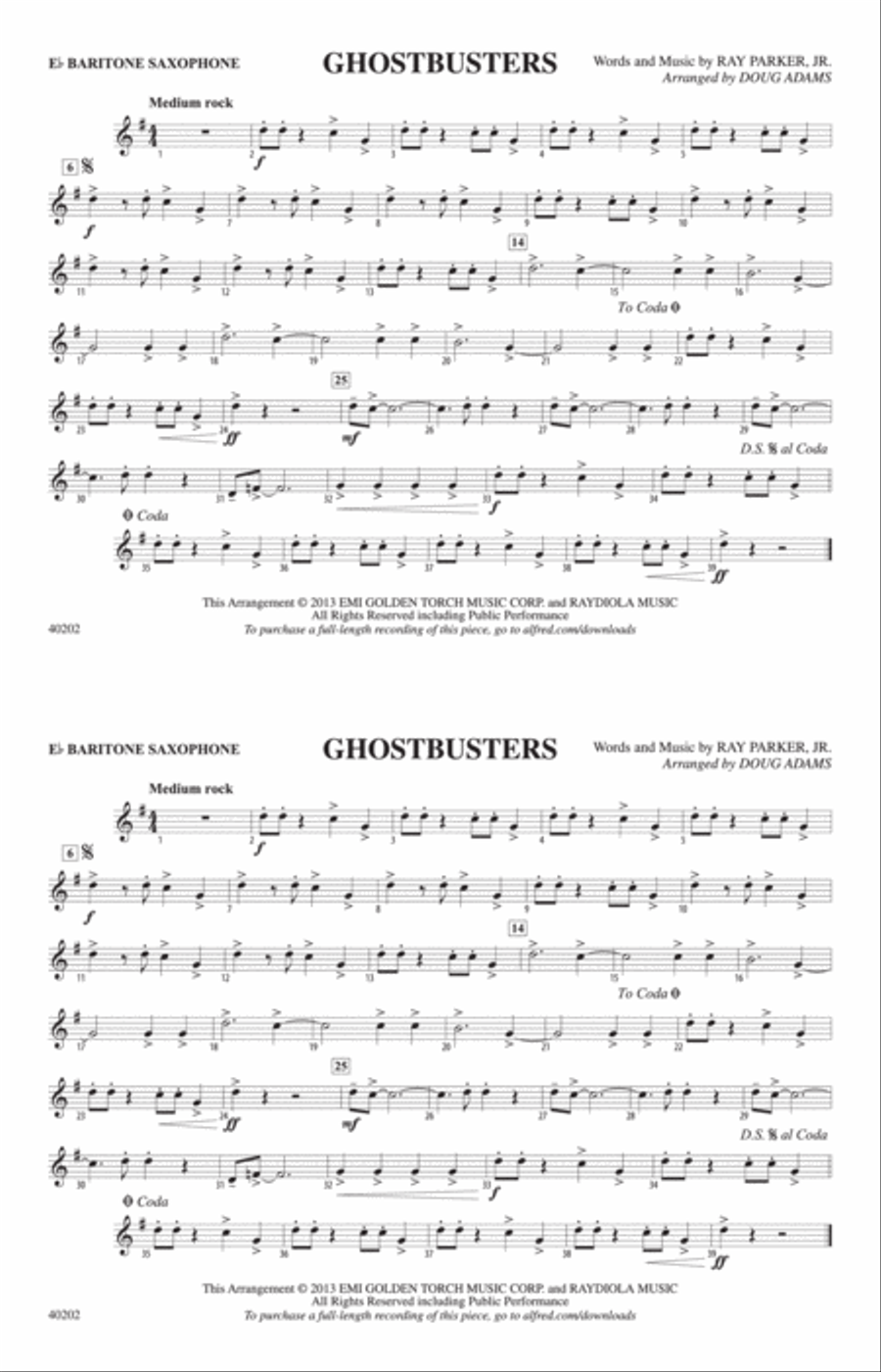 Ghostbusters: E-flat Baritone Saxophone Marching Band scores gallery preview page 1