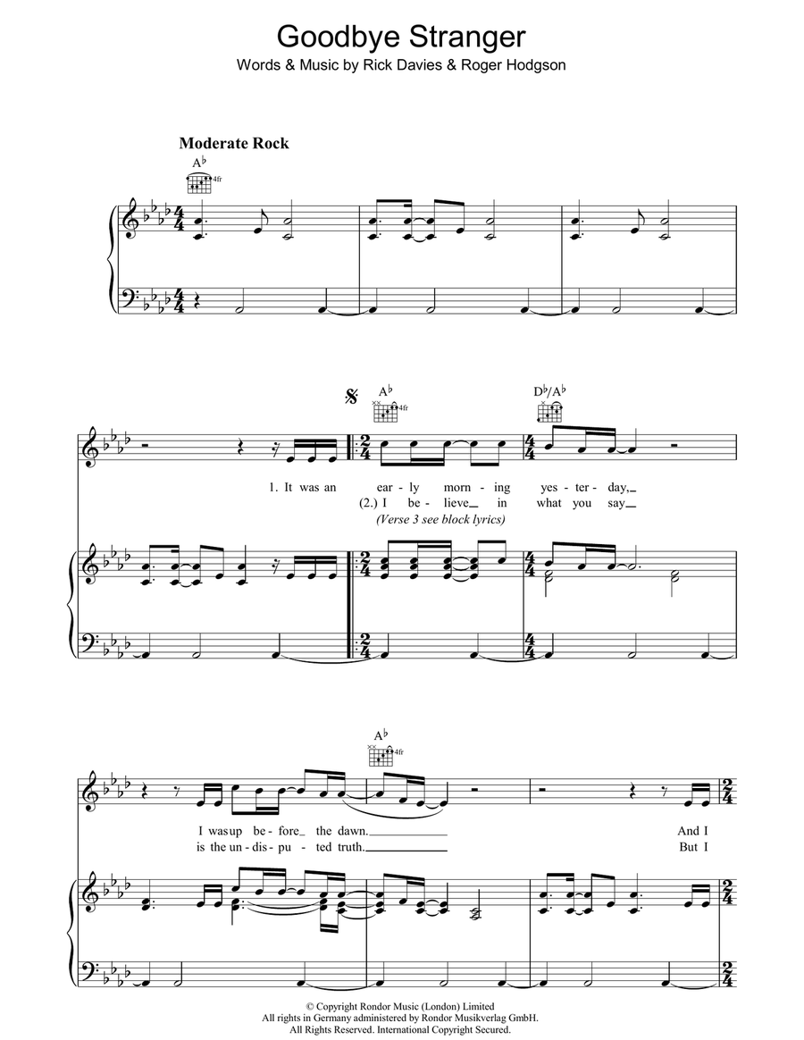 Goodbye Stranger Piano, Vocal, Guitar scores gallery preview page 1