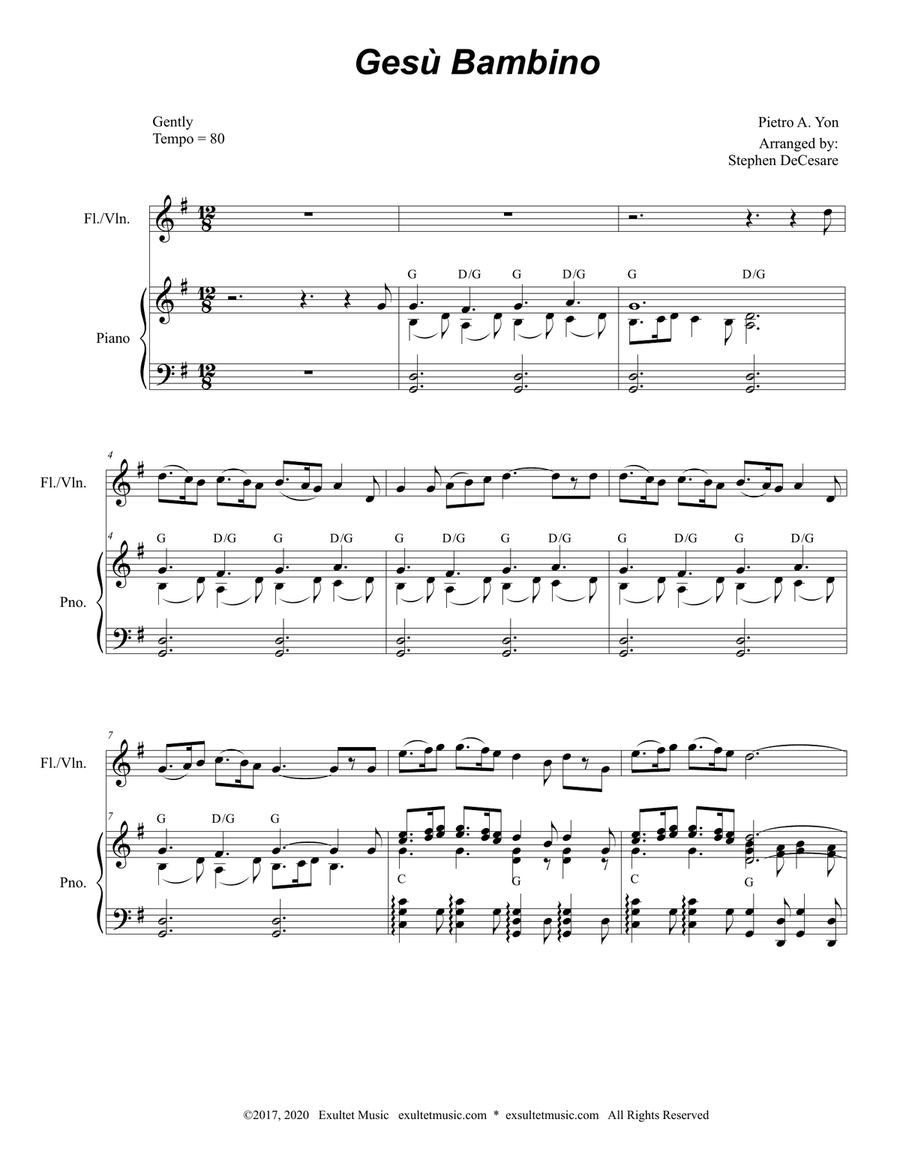 Gesu Bambino (for Flute or Violin solo and Piano) Flute scores gallery preview page 2