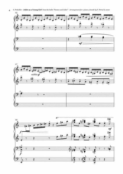 Prokofiev - "Juliet as a Young Girl" from the ballet "Romeo and Juliet" - 1 piano 4 hands - score and parts image number null