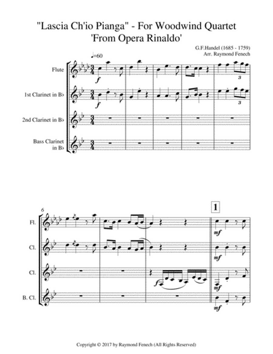 Lascia Ch'io Pianga - From Opera 'Rinaldo' (For Woodwind Quartet) image number null