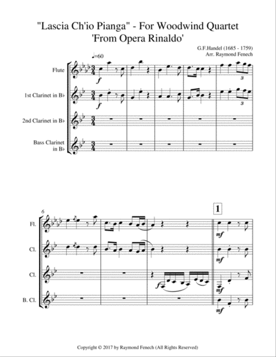 Lascia Ch'io Pianga - From Opera 'Rinaldo' (For Woodwind Quartet) Woodwind Quartet scores gallery preview page 6