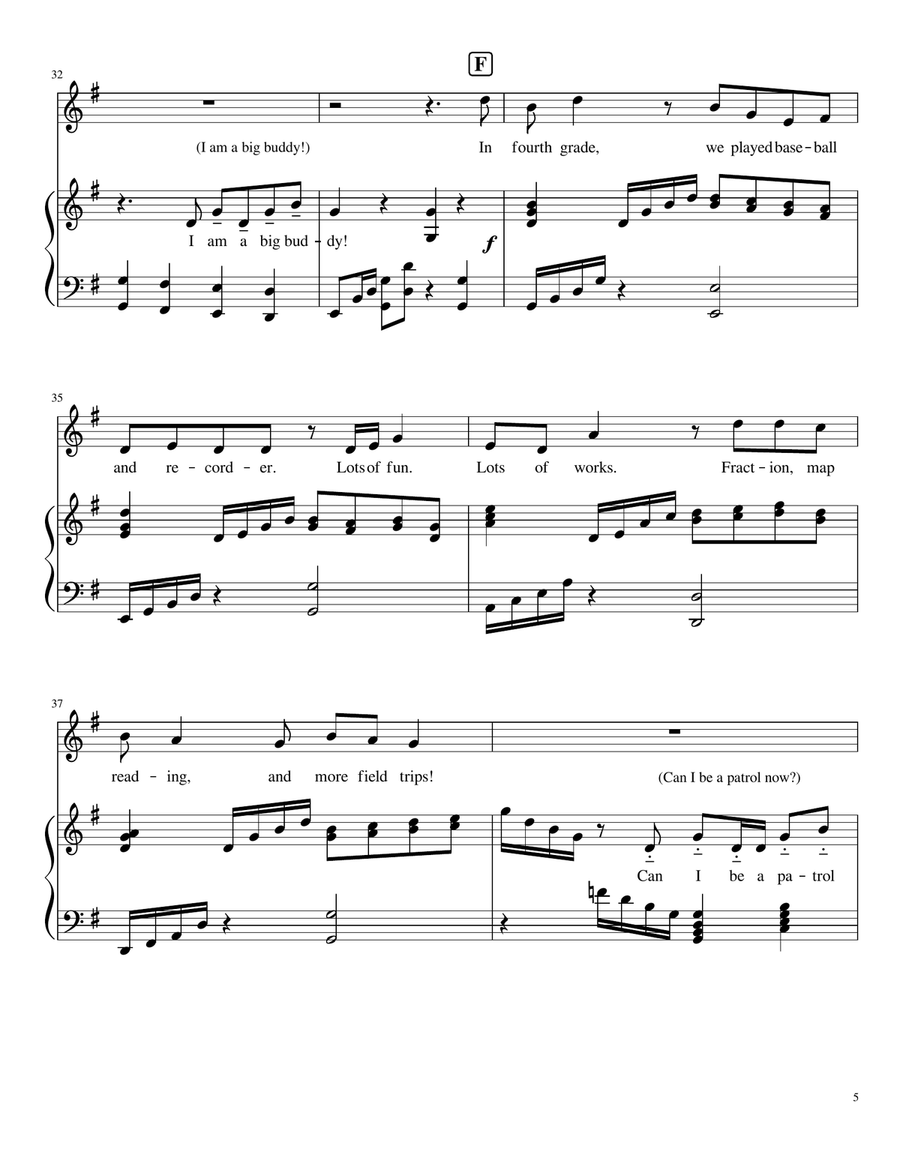 The Fifth (5th) Grade Graduation Song, Lower School Choir/Piano Choir scores gallery preview page 5