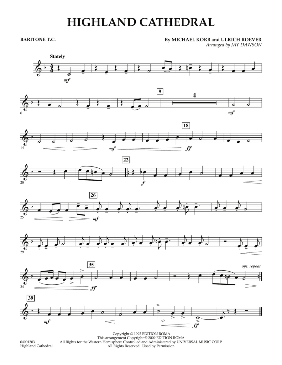 Highland Cathedral - Baritone T.C. Concert Band scores gallery preview page 1