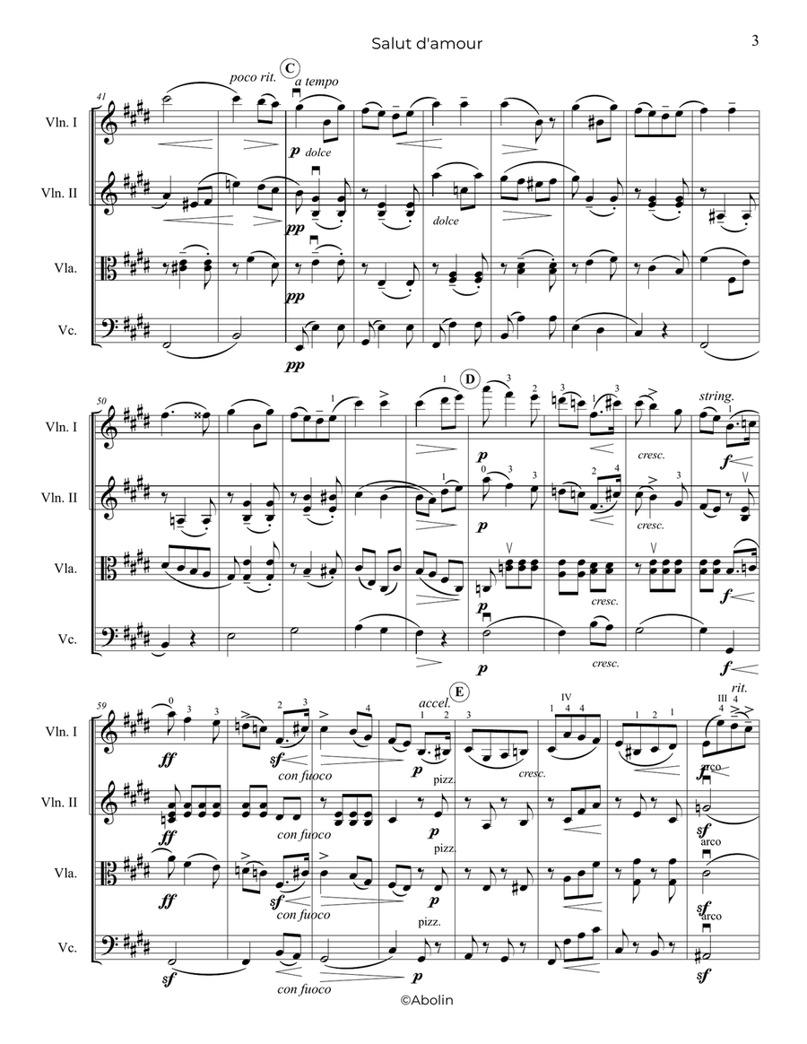 Elgar: Salut d'amour - String Quartet String Quartet scores gallery preview page 4