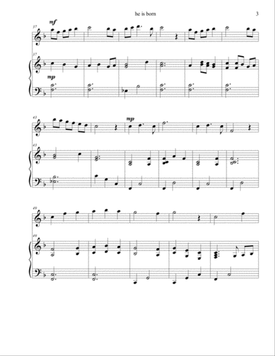 He Is Born - a Christmas flute solo with accompaniment Flute Solo scores gallery preview page 3