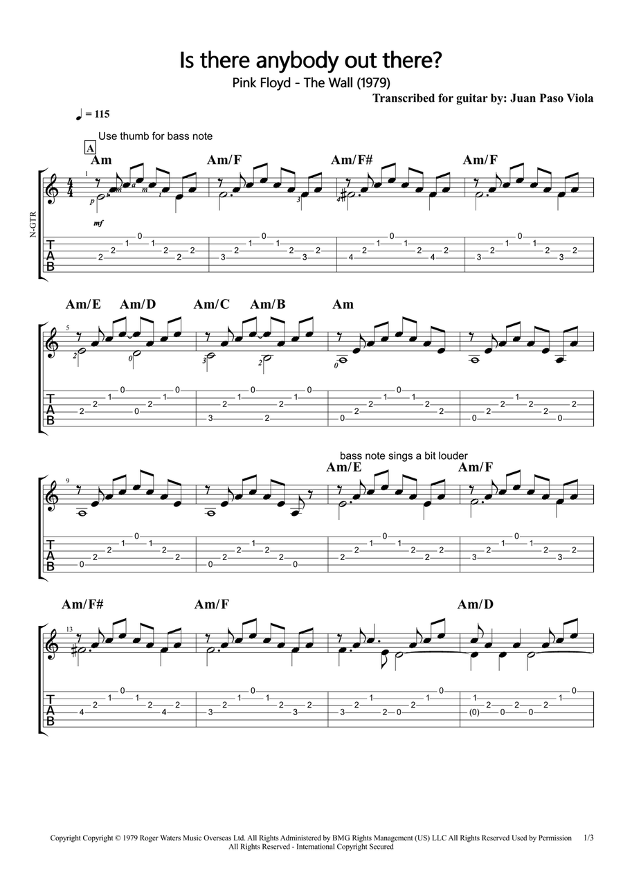 Is There Anybody Out There? Guitar Tablature scores gallery preview page 3