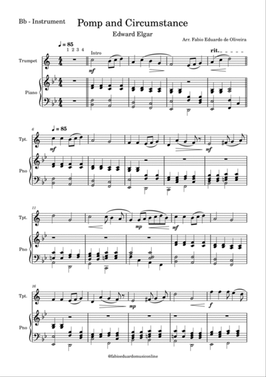 Pomp and Circumstance + FREE Mp3 Playback + PDF Solo and Piano Parts image number null