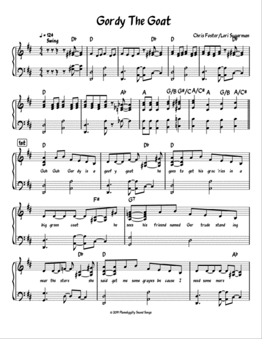 Gordy The Goat - Piano/Vocal/Guitar Piano, Vocal, Guitar scores gallery preview page 1