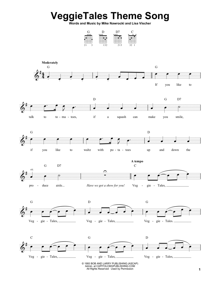 VeggieTales Theme Song VeggieTales Theme Song Guitar Tablature scores gallery preview page 1