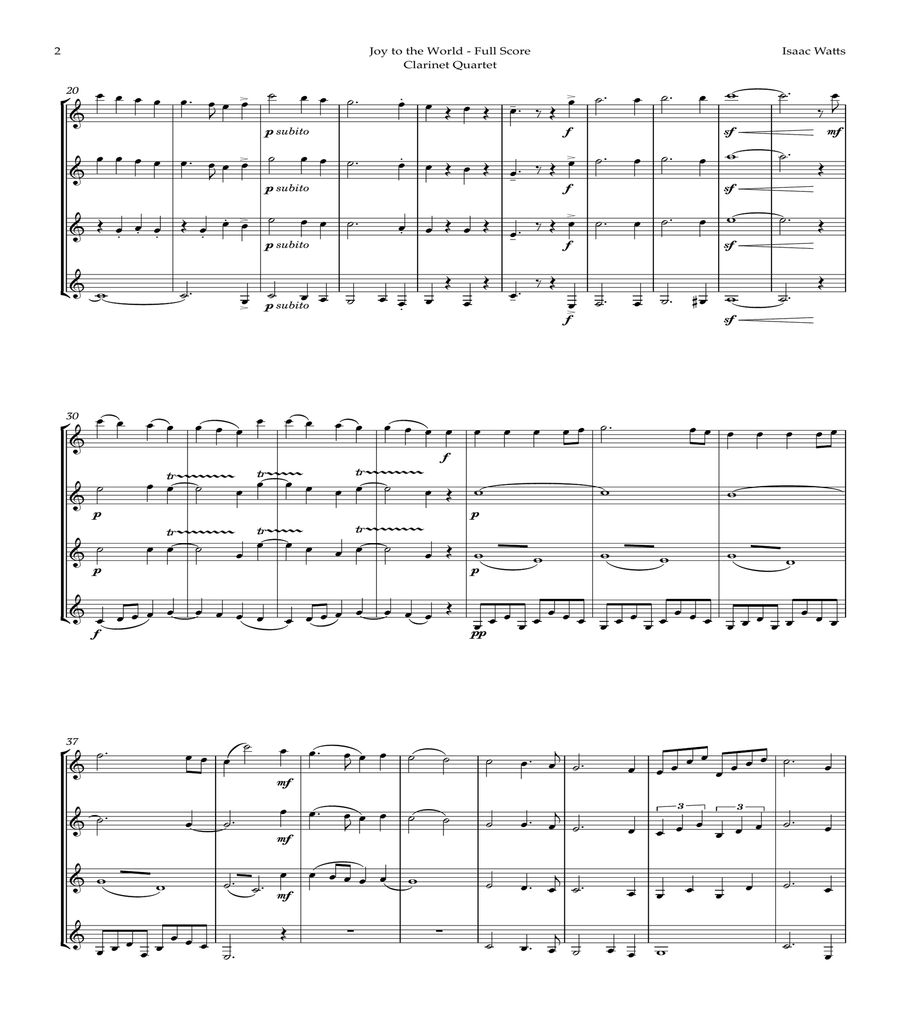 Joy to the World by for Clarinet Quartet image number null