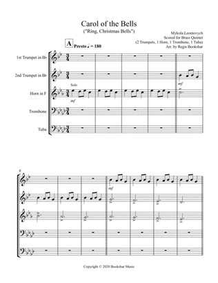Book cover for Carol of the Bells (F min) (Brass Quintet - 2 Trp, 1 Hrn, 1 Trb, 1 Tuba)