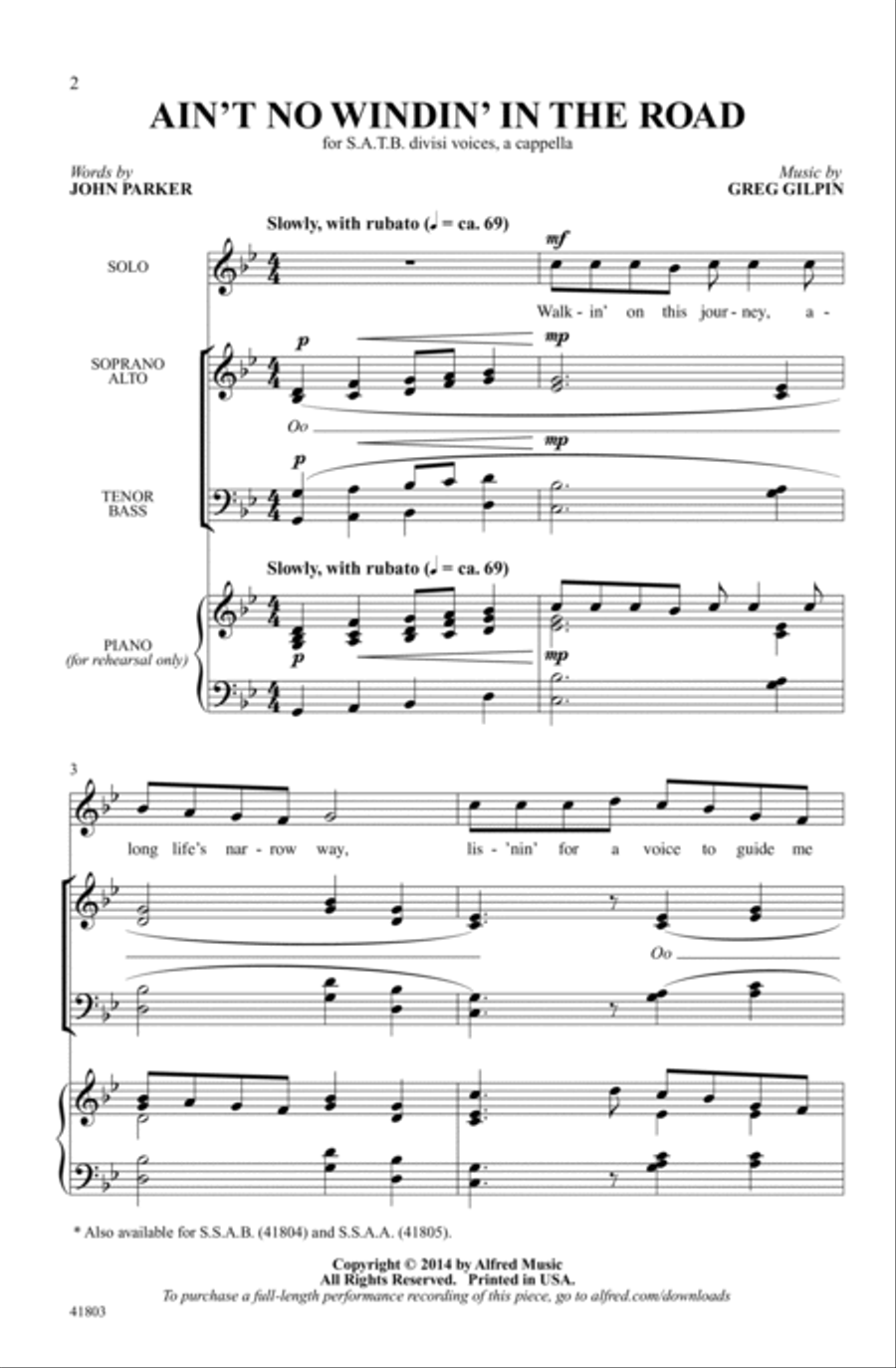 Ain't No Windin' in the Road A Cappella scores gallery preview page 1