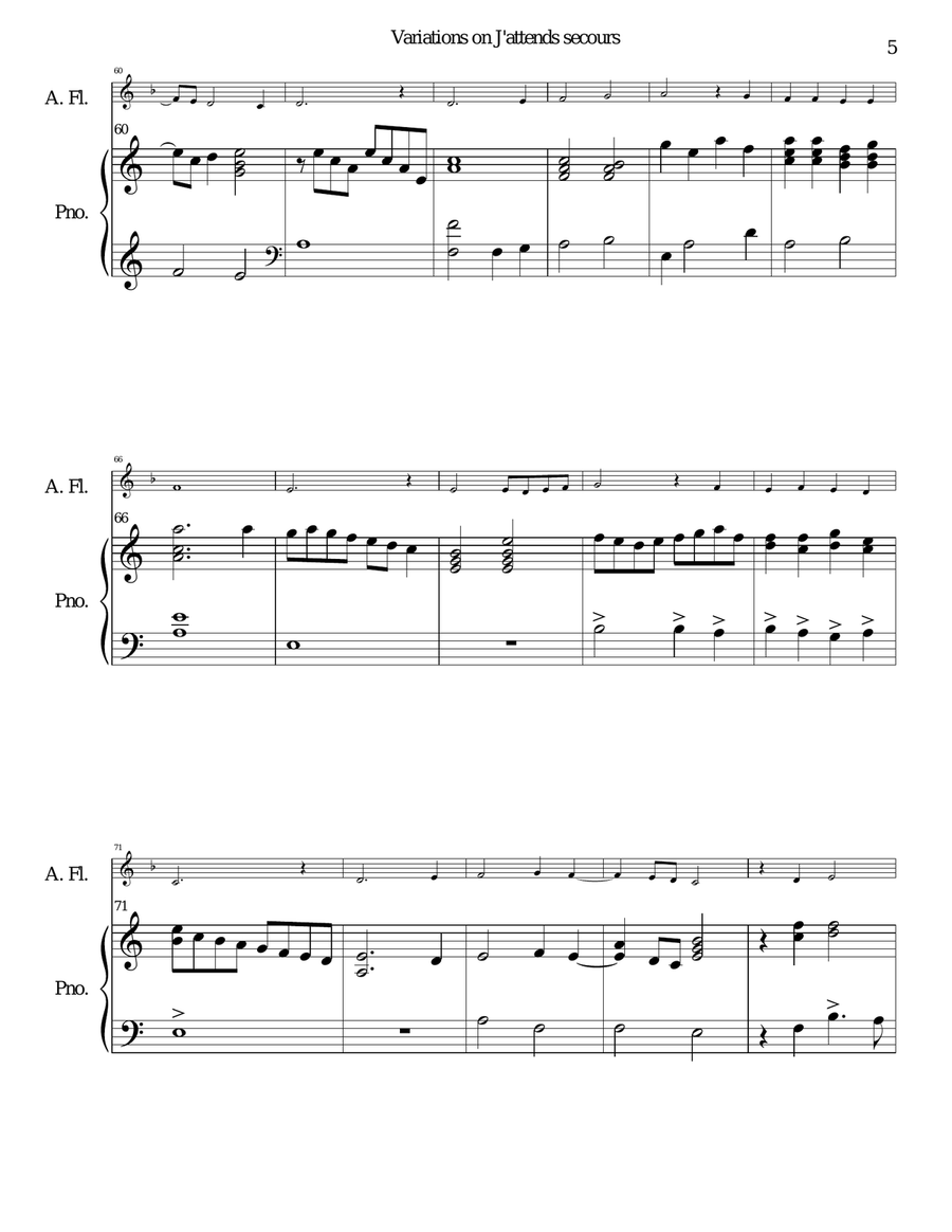 Variations on J'attends secours for alto flute and piano Flute Solo scores gallery preview page 5