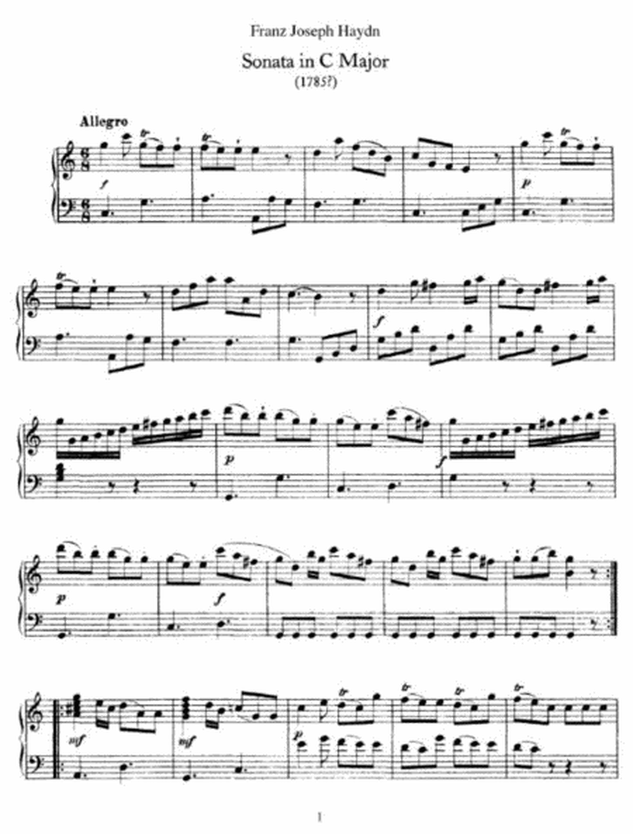 Franz Joseph Haydn - Sonata in C Major (1785 or 1767), Hob 16 no 15
