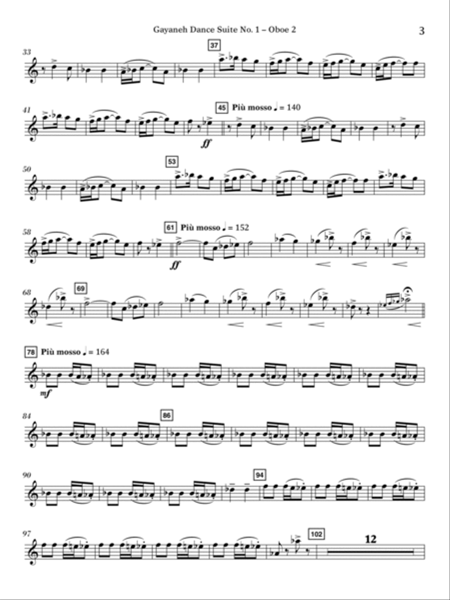 Gayenah Dance Suite No. 1 (Excerpts) (arr. Kenneth Snoeck) - Oboe 2 Concert Band scores gallery preview page 3