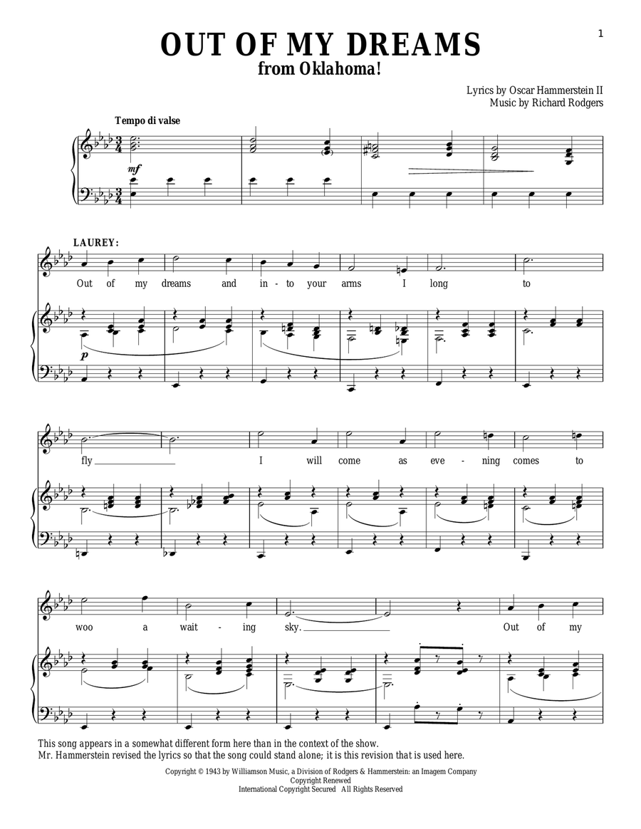 Out Of My Dreams (from Oklahoma!) Piano, Vocal scores gallery preview page 1