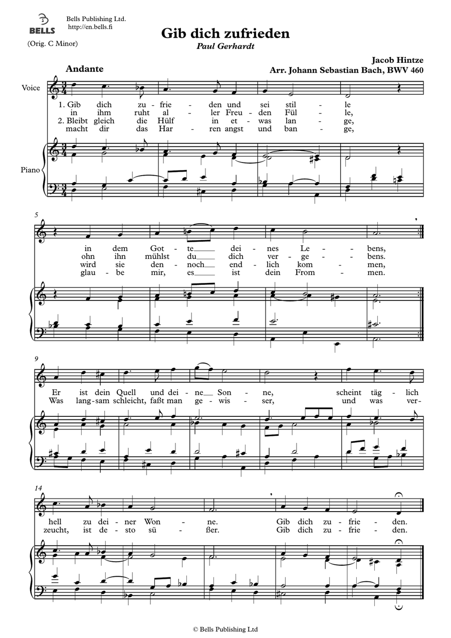 Gib dich zufrieden, BWV 460 (D minor)