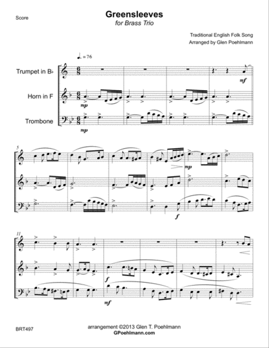 WHAT CHILD IS THIS? (Greensleeves) - BRASS TRIO (unaccompanied) Brass Trio scores gallery preview page 1