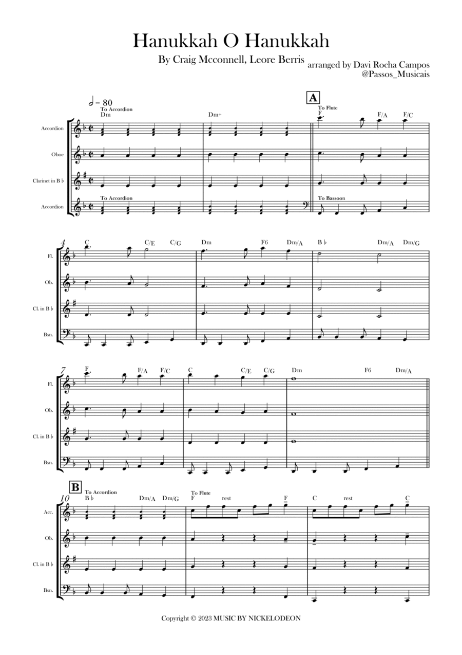 Hanukkah O Hanukkah Hanukkah O Hanukkah Woodwind Quartet scores gallery preview page 1