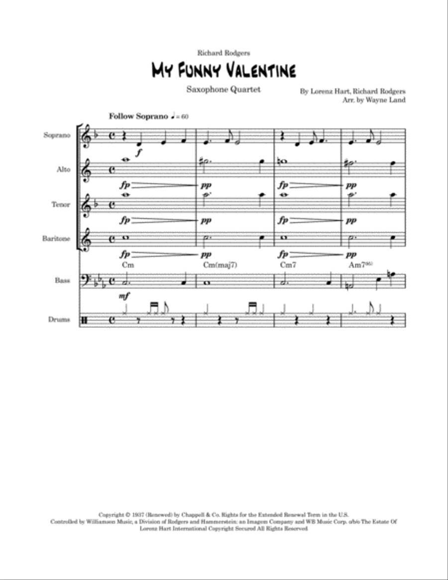 My Funny Valentine Saxophone Quartet scores gallery preview page 2