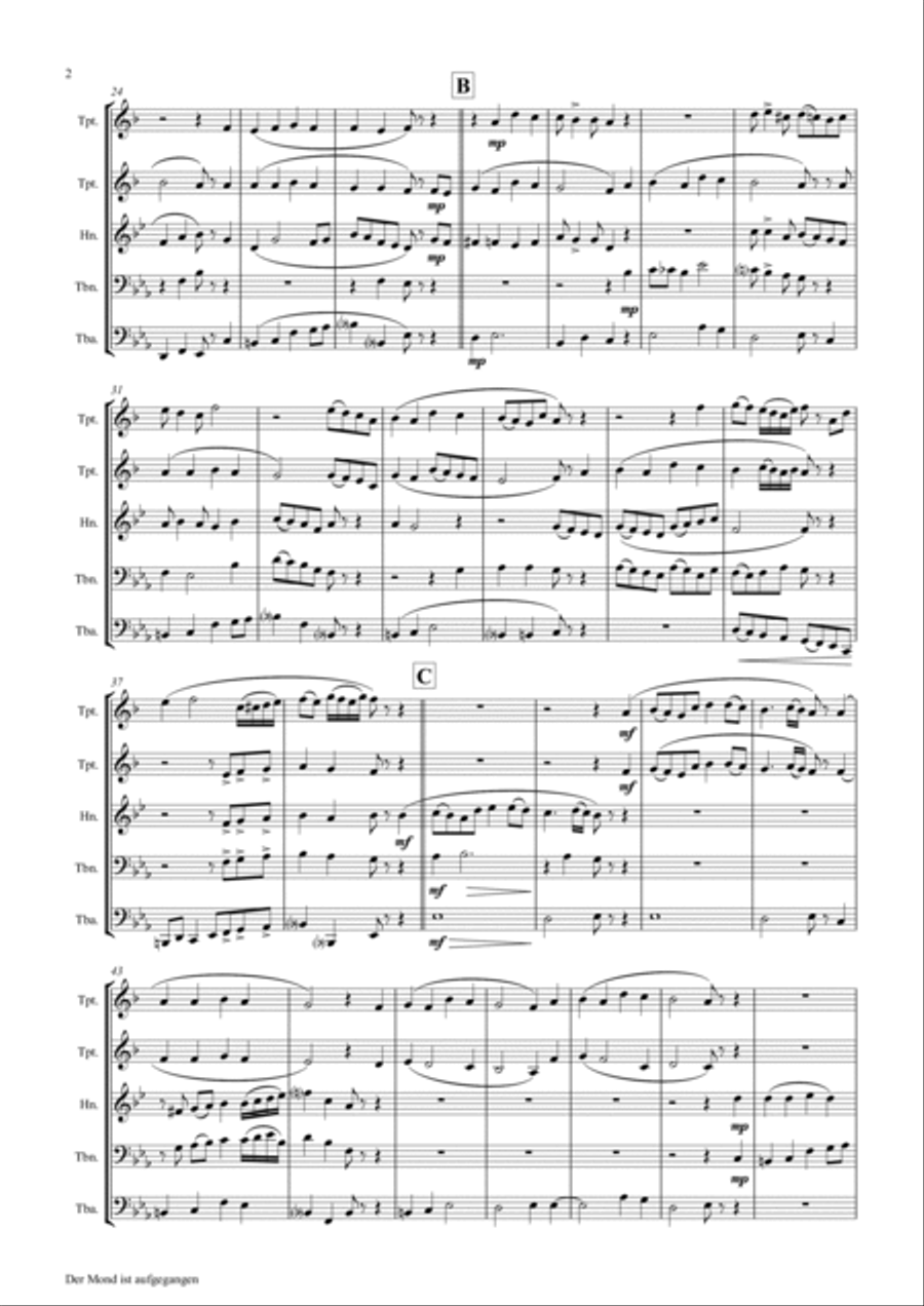 Der Mond ist aufgegangen - German Folk Song - Brass Quintet Brass Quintet scores gallery preview page 2