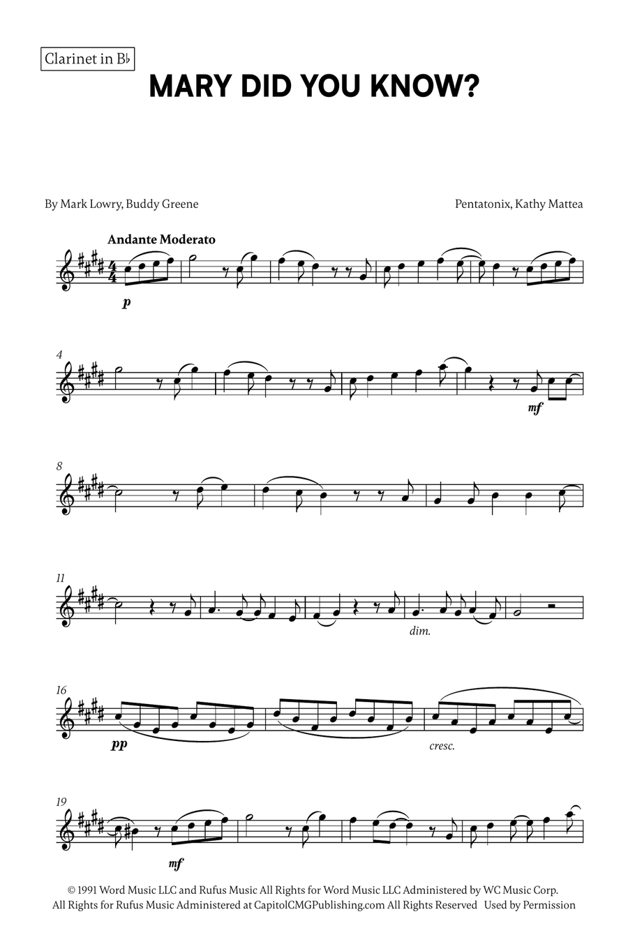 Mary, Did You Know? Mary, Did You Know? B-Flat Clarinet scores gallery preview page 4