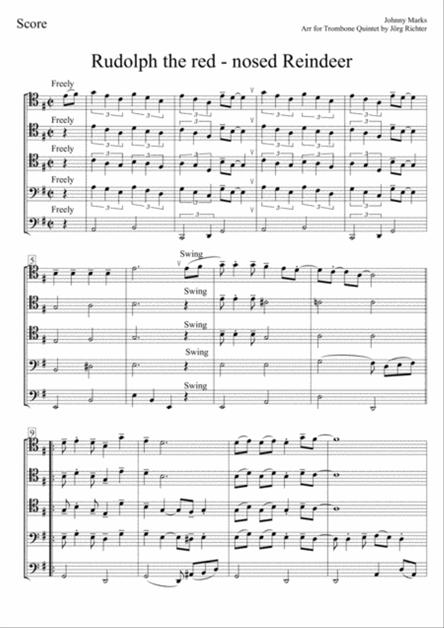 Rudolph The Red-nosed Reindeer Brass Quintet scores gallery preview page 2