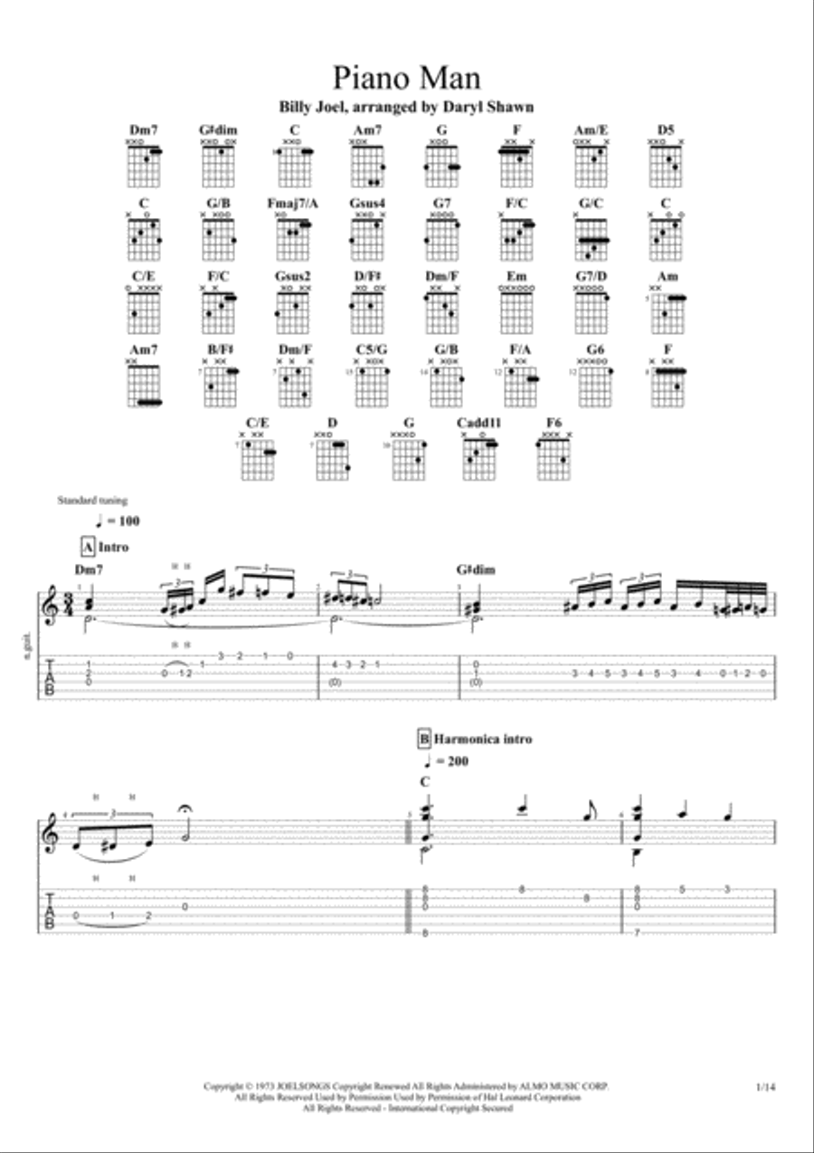 Piano Man Electric Guitar scores gallery preview page 1