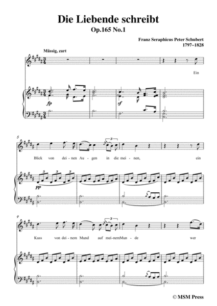 Schubert-Die Liebende schreibt,in B Major,Op.165 No.1,for Voice and Piano image number null