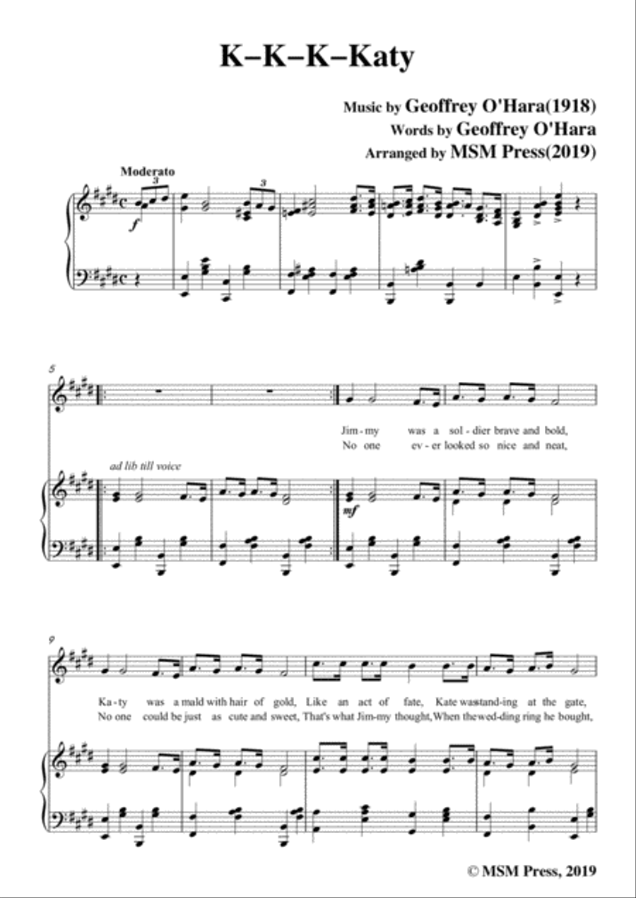 Geoffrey O'Hara-K-K-K-Katy,in E Major,for Voice and Piano Voice Solo scores gallery preview page 3