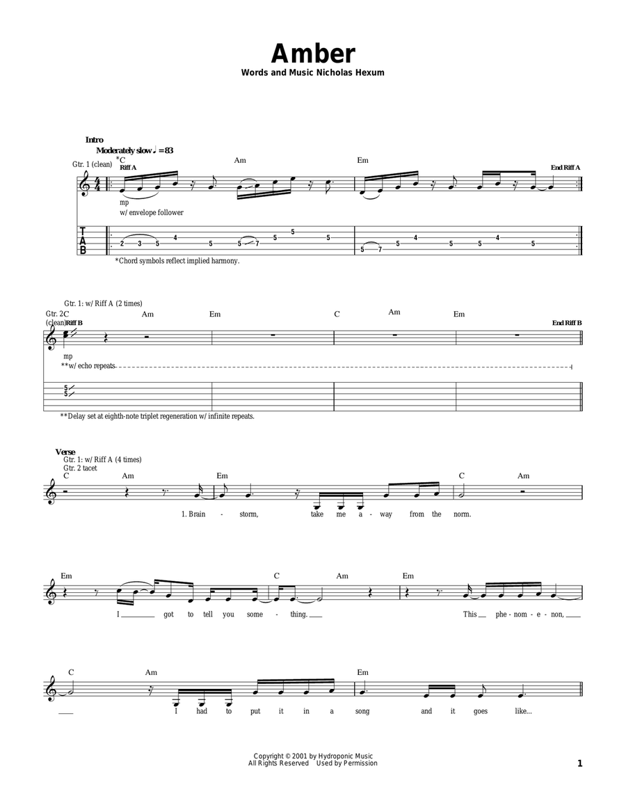 Amber Amber Acoustic Guitar scores gallery preview page 1